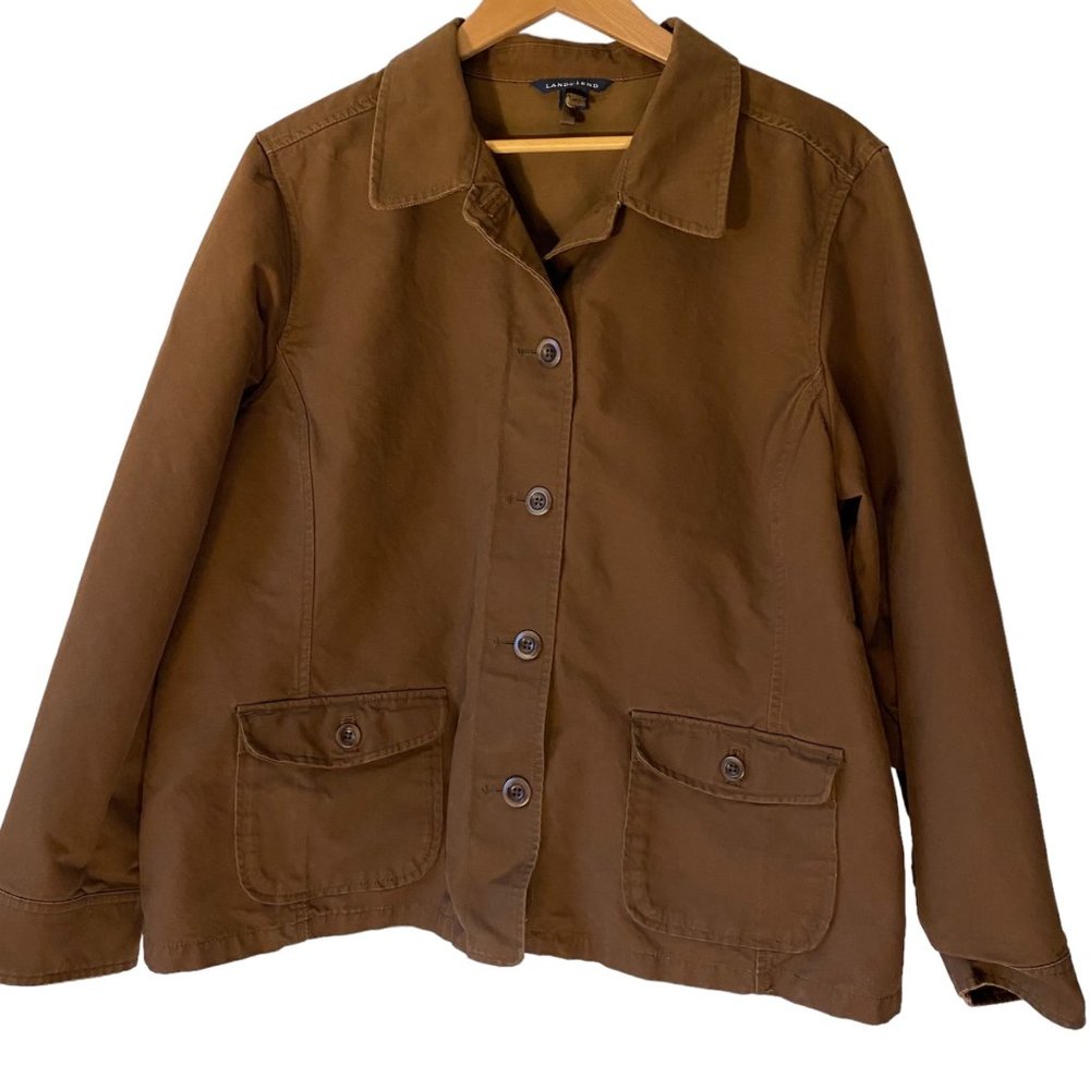 Land's End brown field utility jacket‎ corduroy collar cuffs shacket wms Plus XL